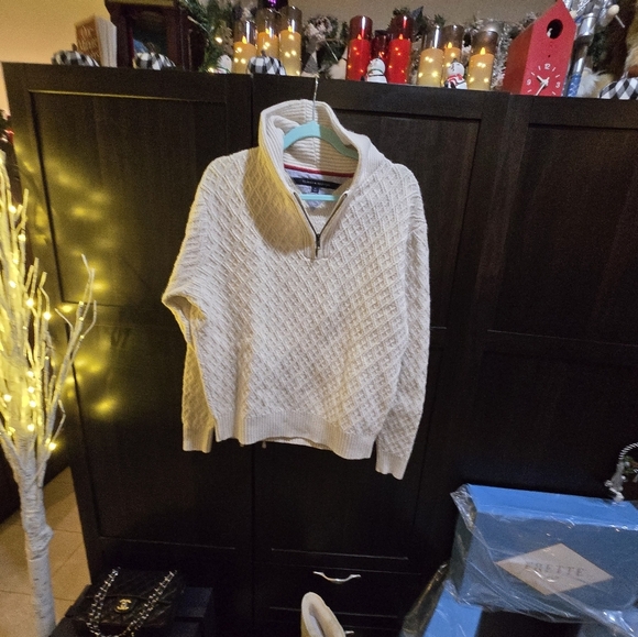 Tommy Hilfiger Men's Cowl Half Zip Cozy Cream Sweater Cotton/Wool - Picture 4 of 7